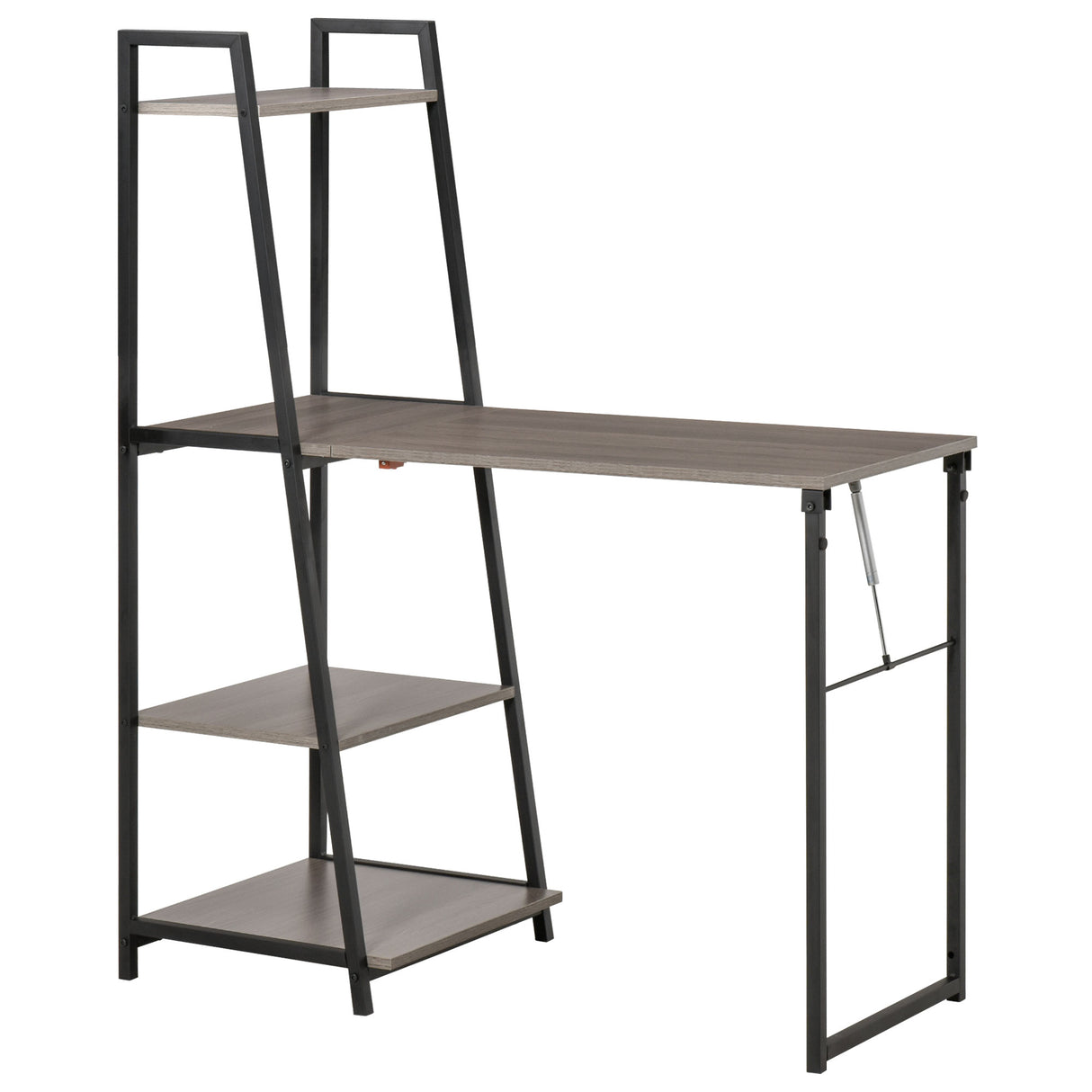 easycomfort easycomfort scrivania pieghevole con libreria salvaspazio a 4 livelli in metallo nero e legno grigio 106x48x128cm