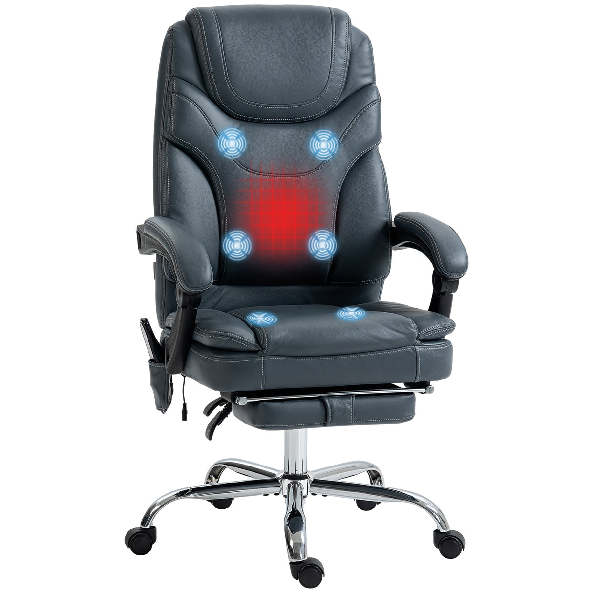 easycomfort easycomfort sedia da ufficio massaggiante e riscaldante con poggiapiedi in pelle pu e acciaio 67x67x113 121 cm grigio