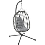 easycomfort easycomfort sedia sospesa in rattan a uovo con cuscino e poggiatesta altezza regolabile e seduta richiudibile grigio