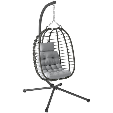 easycomfort easycomfort sedia sospesa in rattan a uovo con cuscino e poggiatesta altezza regolabile e seduta richiudibile grigio