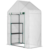 easycomfort easycomfort serra da giardino in pe e acciaio per esterni con 2 scaffali e porta avvolgibile 143x73x195 cm bianco