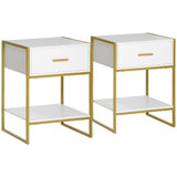 easycomfort easycomfort set 2 comodini moderni con cassetto e ripiano aperto in mdf e acciaio 45x40x60cm bianco e oro