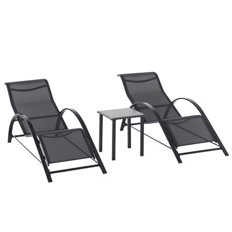 easycomfort easycomfort set 2 lettini prendisole e tavolino con ripiano in tessuto traspirante e metallo 59x169x66 cm nero