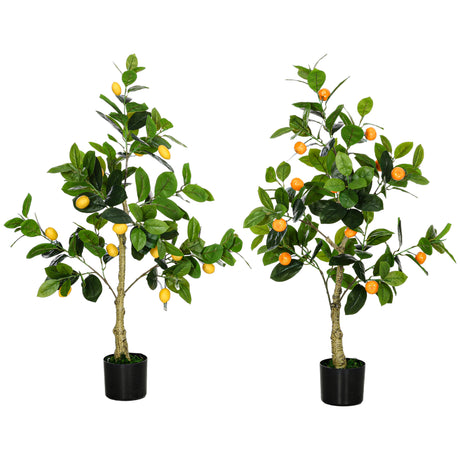 easycomfort easycomfort set 2 piante artificiali di limone e arancia alte 120cm per interno con vaso
