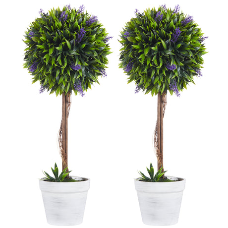 easycomfort easycomfort set 2 piante artificiali verdi a sfera con fiori di lavanda e vaso con muschio e cemento 24x60 cm