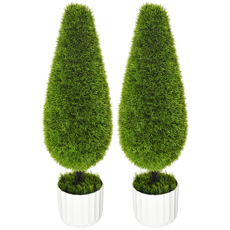 easycomfort easycomfort set 2 piante finte di cipresso con vasi 12x16 cm muschio e cemento in pe e plastica verde e bianco