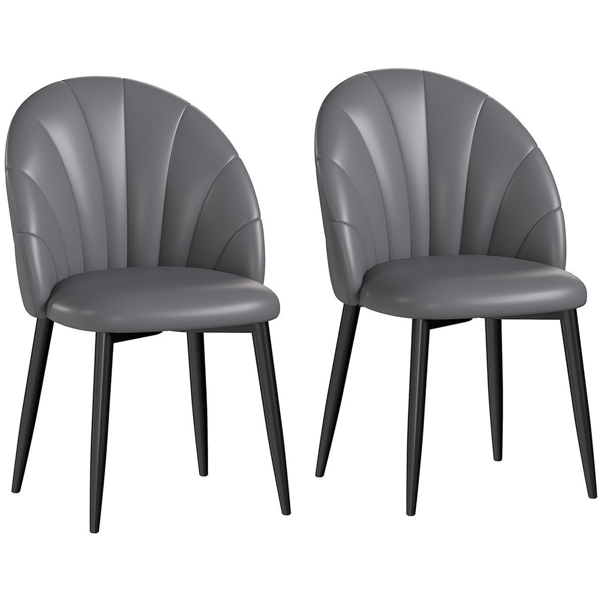 easycomfort easycomfort set 2 sedie da pranzo in pelle pu con gambe in metallo e schienale a conchiglia grigio scuro