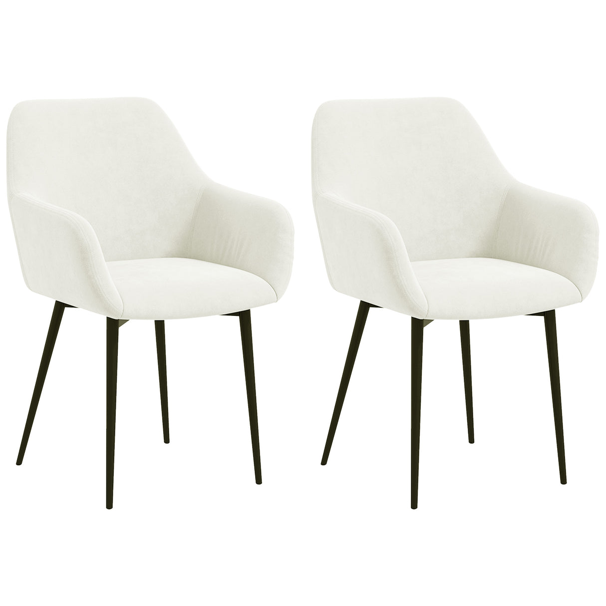 easycomfort easycomfort set 2 sedie da pranzo nordiche imbottite con braccioli ricurvi in tessuto effetto velluto 54x57x80 cm crema