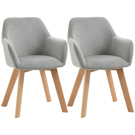 easycomfort easycomfort set 2 sedie per sala da pranzo imbottite in velluto con braccioli e gambe in legno grigio