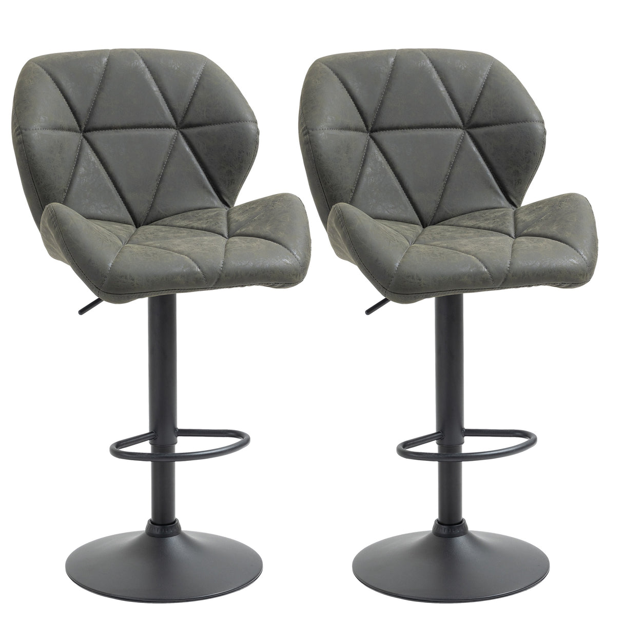 easycomfort easycomfort set 2 sgabelli da bar con altezza regolabile base in metallo e seduta in finta pelle sgabelli con schienale e poggiapiedi 51 5x57 5x93 114 5 cm verde militare