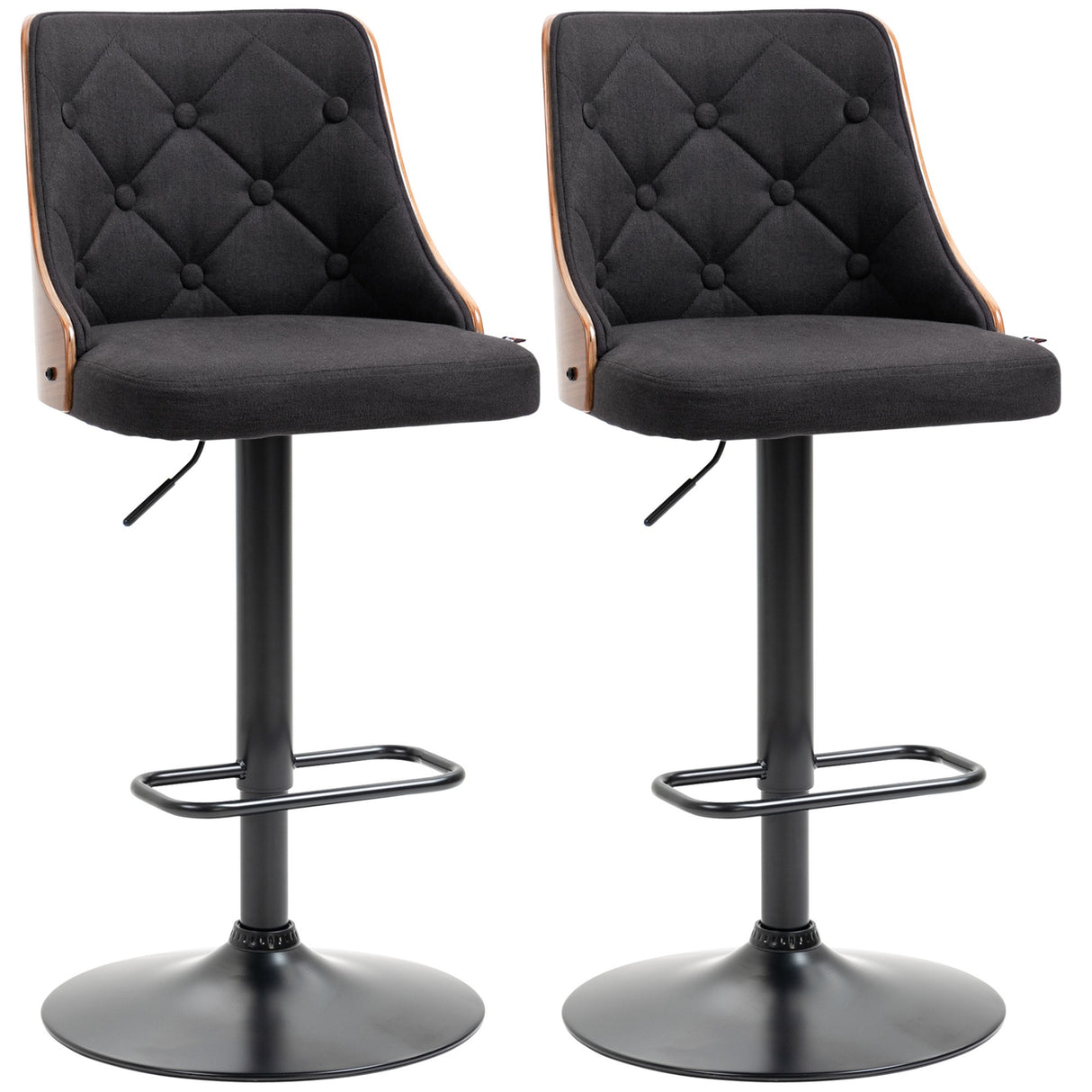 easycomfort easycomfort set 2 sgabelli da bar girevoli ad altezza regolabile per cucina e soggiorno 47 5x50x93 5 116 cm nero e noce