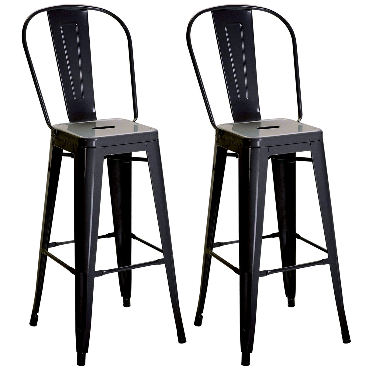 easycomfort easycomfort set 2 sgabelli da bar industriale con schienale rimovibile e poggiapiedi in metallo 44x49x116 cm nero