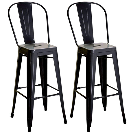 easycomfort easycomfort set 2 sgabelli da bar industriale con schienale rimovibile e poggiapiedi in metallo 44x49x116 cm nero