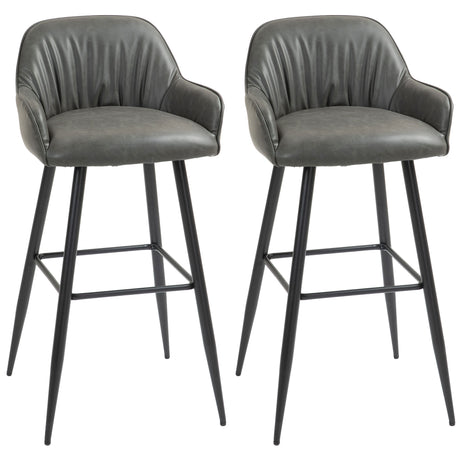 easycomfort easycomfort set 2 sgabelli da bar moderni con poggiapiedi e schienale finta pelle pu e acciaio grigio