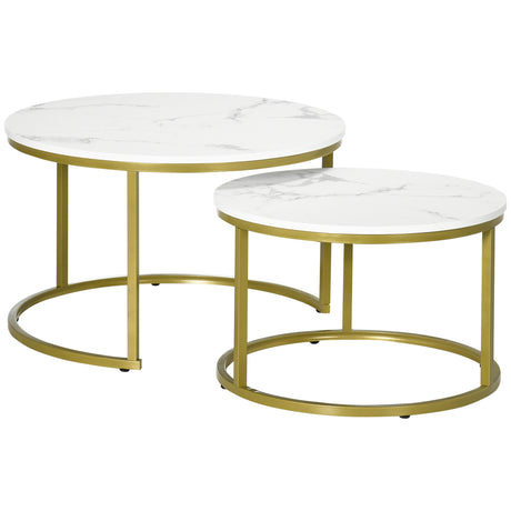 easycomfort easycomfort set 2 tavolini da salotto rotondi e impilabili in acciaio e truciolato 74x46 3 cm e 59x38 5 cm bianco e oro