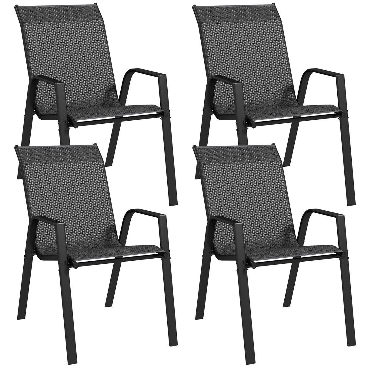 easycomfort easycomfort set 4 sedie da giardino impilabili con braccioli in rattan pe e acciaio grigio