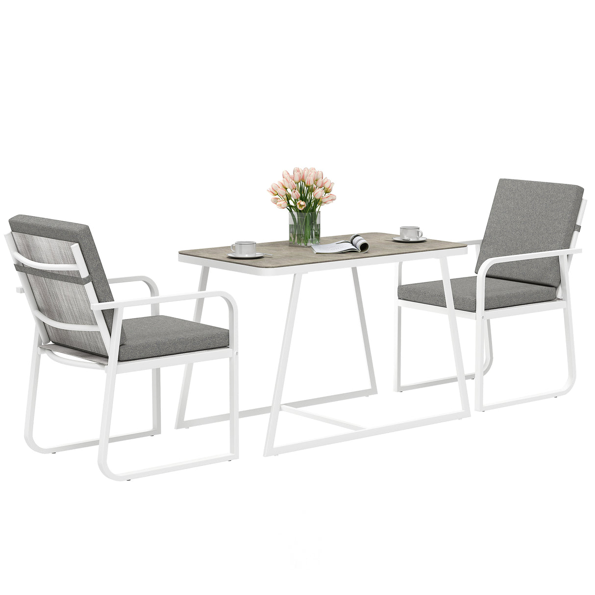 easycomfort easycomfort set da esterno 3 pezzi con 2 sedie con braccioli e cuscini e tavolo con piano in vetro bianco