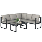 easycomfort easycomfort set da esterno 3 pezzi con divano 3 posti convertibile divano 2 posti e tavolino da esterno grigio e nero