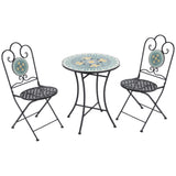 easycomfort easycomfort set da giardino 3 pezzi con mosaico tavolino e 2 sedie pieghevoli verde