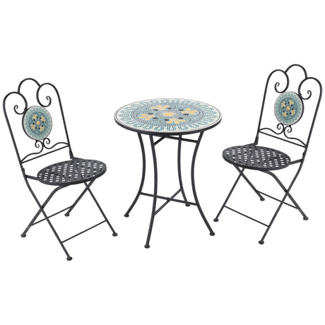 easycomfort easycomfort set da giardino 3 pezzi con mosaico tavolino e 2 sedie pieghevoli verde
