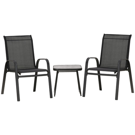 easycomfort easycomfort set da giardino 3 pezzi con tavolino e 2 sedie impilabili in acciaio e tessuto traforato nero