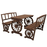 easycomfort easycomfort set da giardino 3 pezzi in legno di pino con 1 tavolo da esterno 115x55x71 cm e 2 panchine 115x51x80 cm