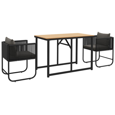 easycomfort easycomfort set da giardino 3 pezzi in rattan con 2 sedie 50x51 5x67 cm e tavolo 110x60x75 cm in legno composito