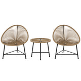 easycomfort easycomfort set da giardino 3 pezzi in rattan pe e acciaio con 2 sedie ovali e tavolino da caffe nero e color legno