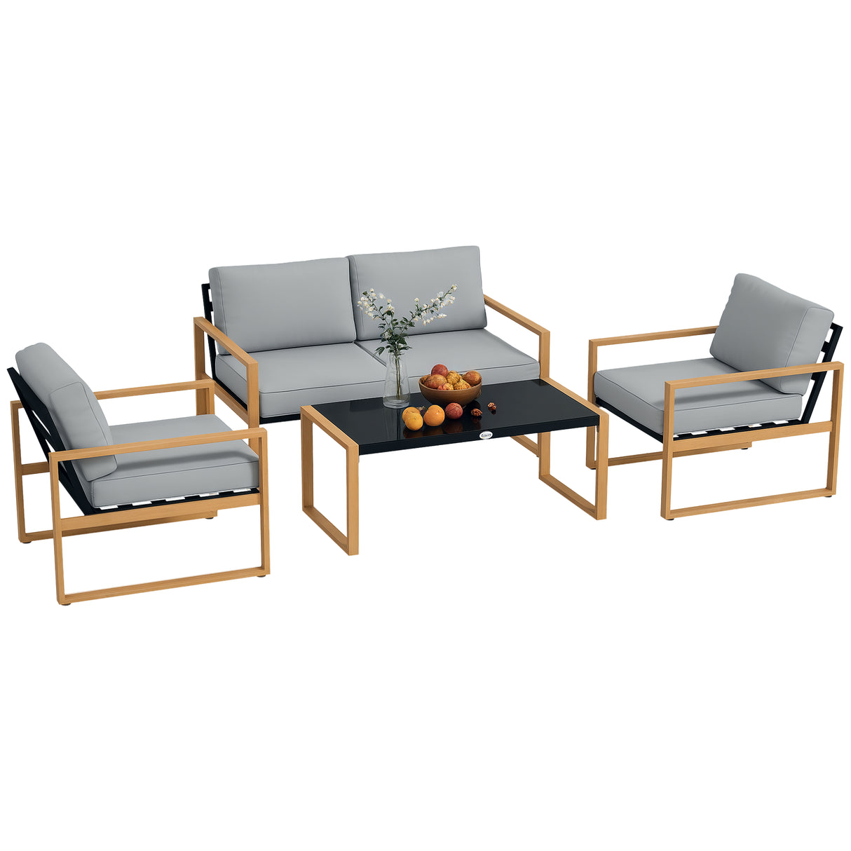 easycomfort easycomfort set da giardino 4 pezzi con 2 poltrone divanetto e tavolino in alluminio e fibra grigio e color legno