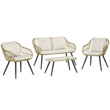 easycomfort easycomfort set da giardino 4 pezzi con 2 sedie da giardino divanetto 2 posti e tavolino basso naturale e crema