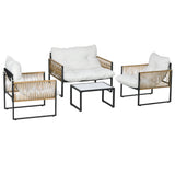 easycomfort easycomfort set da giardino 4 pezzi in rattan con divanetto 2 sedie e tavolino da caffe nero marrone e crema