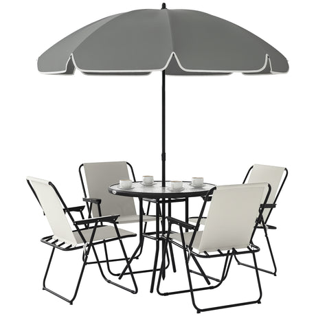 easycomfort easycomfort set da giardino 6 pezzi in acciaio con 4 sedie pieghevoli ombrellone e tavolo rotondo crema grigio e nero