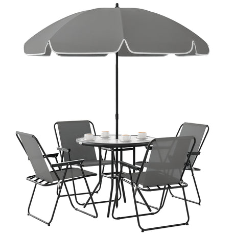 easycomfort easycomfort set da giardino 6 pezzi in acciaio con 4 sedie pieghevoli ombrellone e tavolo rotondo grigio e nero