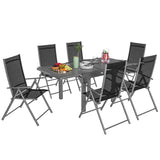 easycomfort easycomfort set da giardino 7 pezzi con 6 sedie pieghevoli e tavolo allungabile in acciaio alluminio e rete grigio e nero