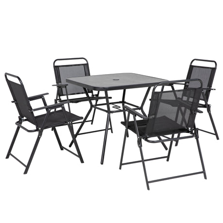 easycomfort easycomfort set da giardino con 4 sedie pieghevoli con braccioli e tavolo con foro per ombrellone nero