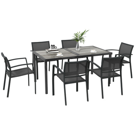 easycomfort easycomfort set da giardino con 6 sedie impilabili in tessuto a rete e tavolo effetto legno grigio