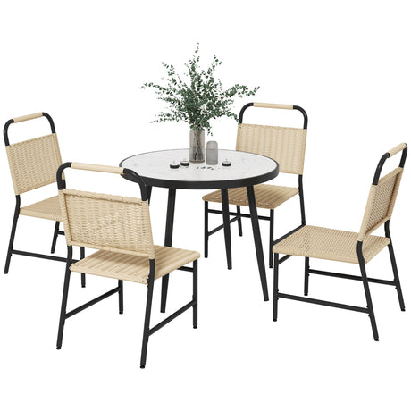easycomfort easycomfort set da giardino con tavolo in vetro effetto marmo e 4 sedie in rattan colore cachi