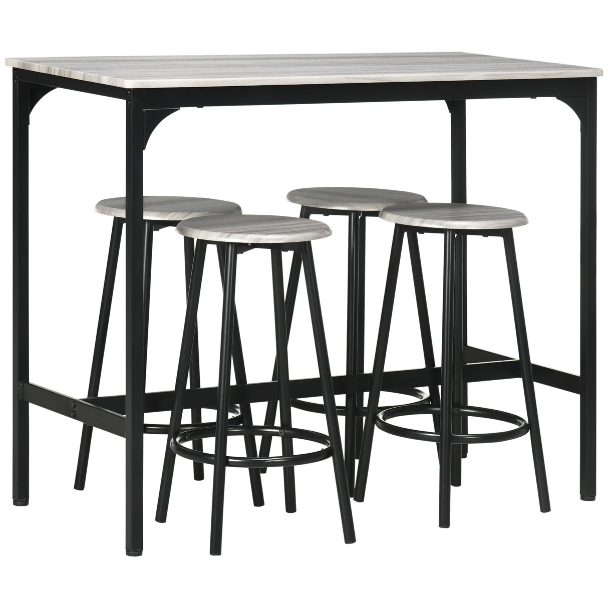 easycomfort easycomfort set da pranzo 5 pezzi con bancone da bar 110x50x89 5 cm e sgabelli 30x60 5 cm in legno e metallo grigio e nero