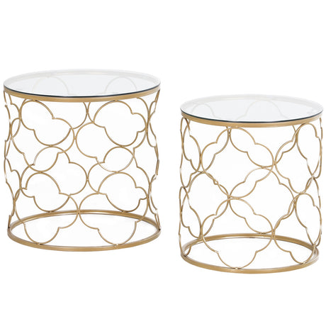 easycomfort easycomfort set di 2 tavolini da salotto impilabili art deco in metallo con piano in vetro oro