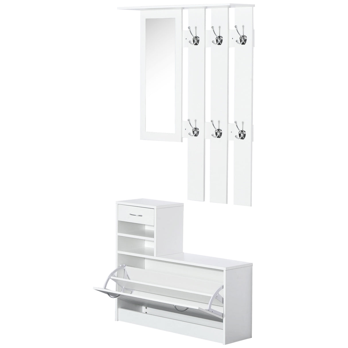easycomfort easycomfort set mobili ingresso moderno con scarpiera e specchio appendiabiti da ingresso con 6 ganci 2 ripiani regolabili e cassetti in legno per corridoio 90x24x177 cm bianco ean 8054111846370