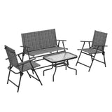 easycomfort easycomfort set salotto da giardino con tavolino in vetro 2 poltrone e divanetto pieghevoli grigio