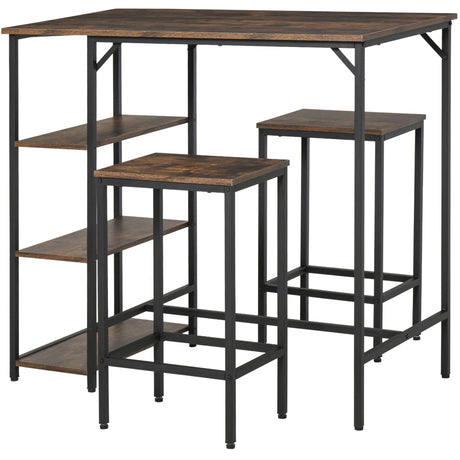 easycomfort easycomfort set tavolo alto con 2 sgabelli e scaffale stile industriale in metallo e legno arredamento moderno bar e cucina marrone rustico ean 8054144139098