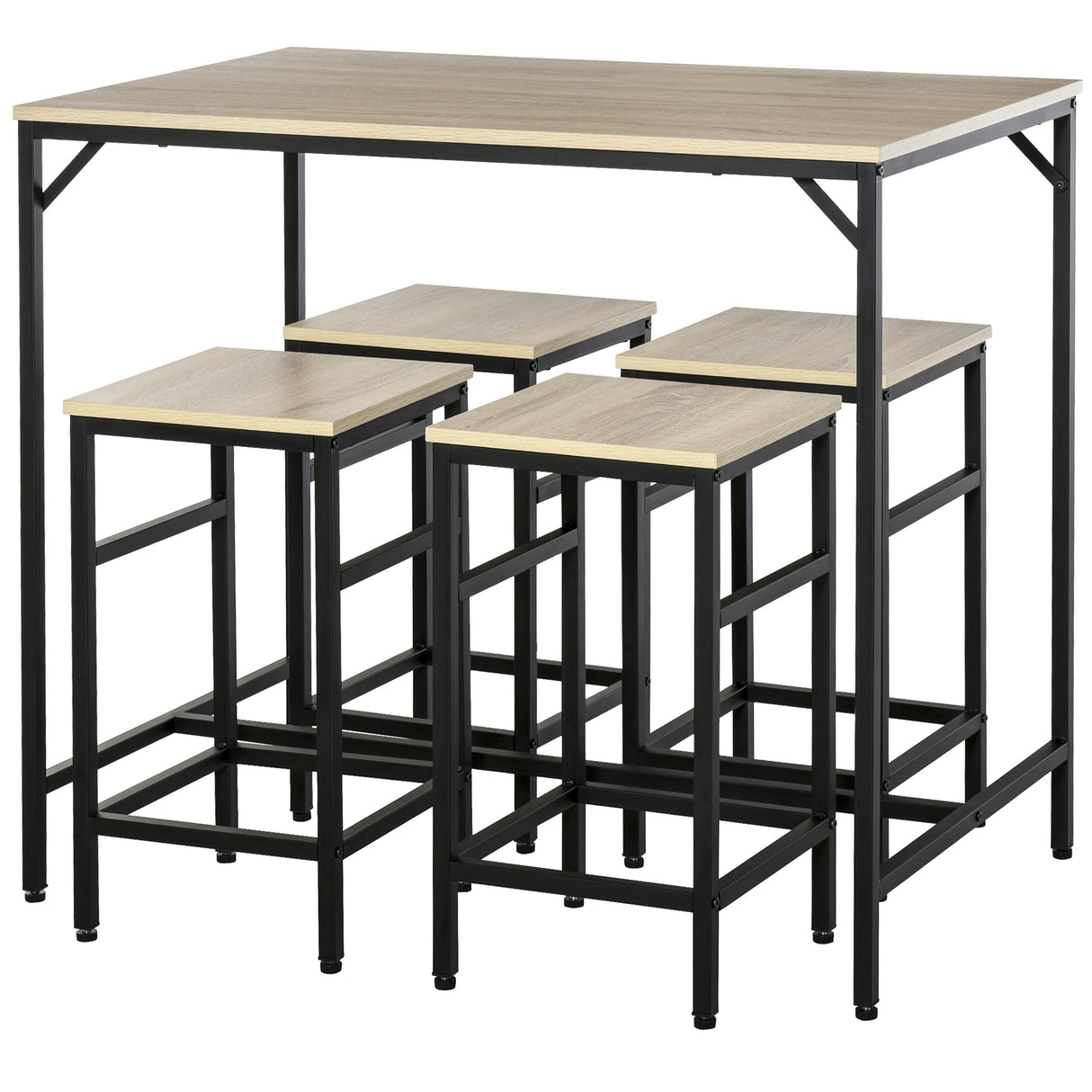 easycomfort easycomfort set tavolo alto con 4 sgabelli stile industriale in metallo e legno rovere chiaro