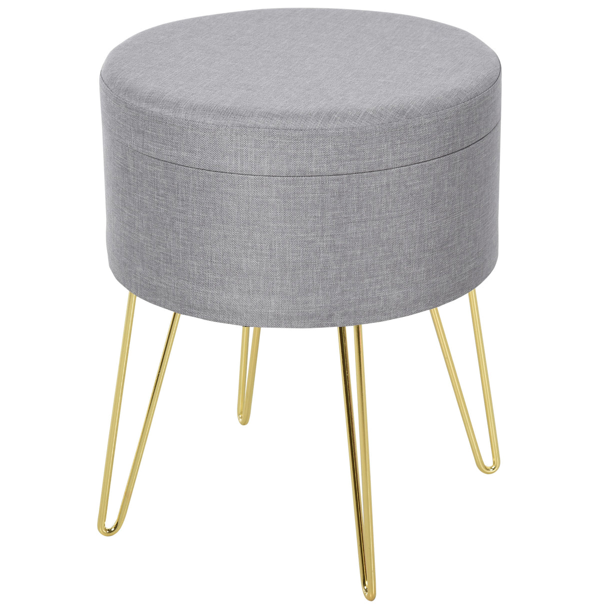 easycomfort easycomfort sgabello rotondo con vano contenitore in tessuto grigio e oro 36x36x45cm