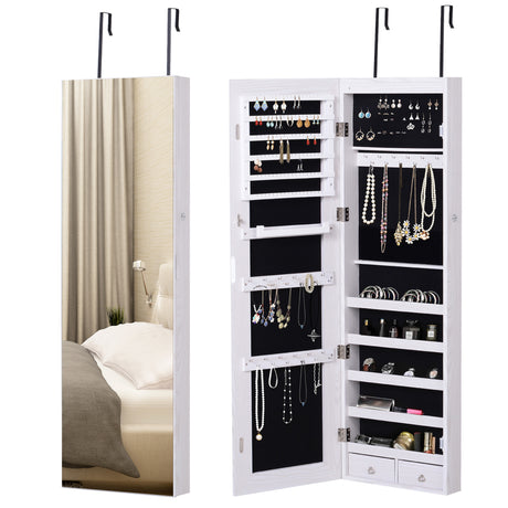 easycomfort easycomfort specchiera portagioielli con 6 luci led e spazi portaoggetti in legno e vetro 37x120x10 cm color legno bianco