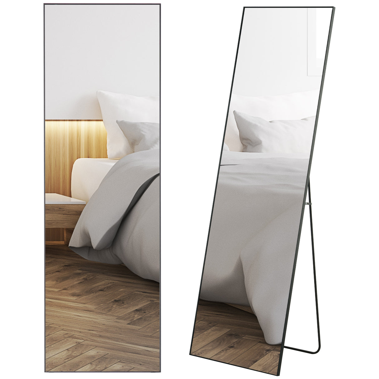 easycomfort easycomfort specchio a figura intera da parete o da terra in metallo e lega di alluminio 50x2x161 5 cm nero