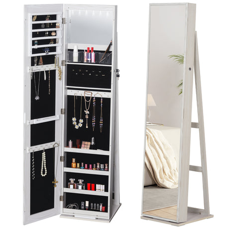 easycomfort easycomfort specchio portagioie a led con 4 scaffali e spazi portaoggetti in legno e vetro 15x15x61 75 cm bianco