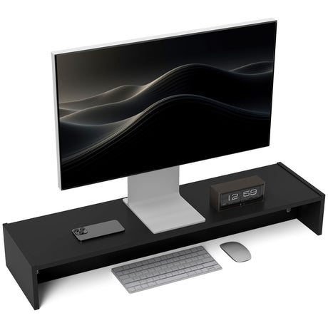 easycomfort easycomfort supporto per monitor con 2 vani contenitore in legno 100x27x15 cm nero