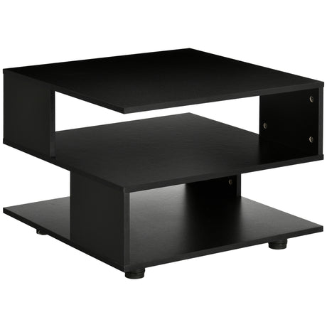 easycomfort easycomfort tavolino da caffe asimmetrico in legno con ripiani e piedini regolabili 60x60x45cm nero