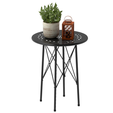 easycomfort easycomfort tavolino da giardino con intagli a fiori e foglie tavolo da esterno e interno 40x50 cm nero